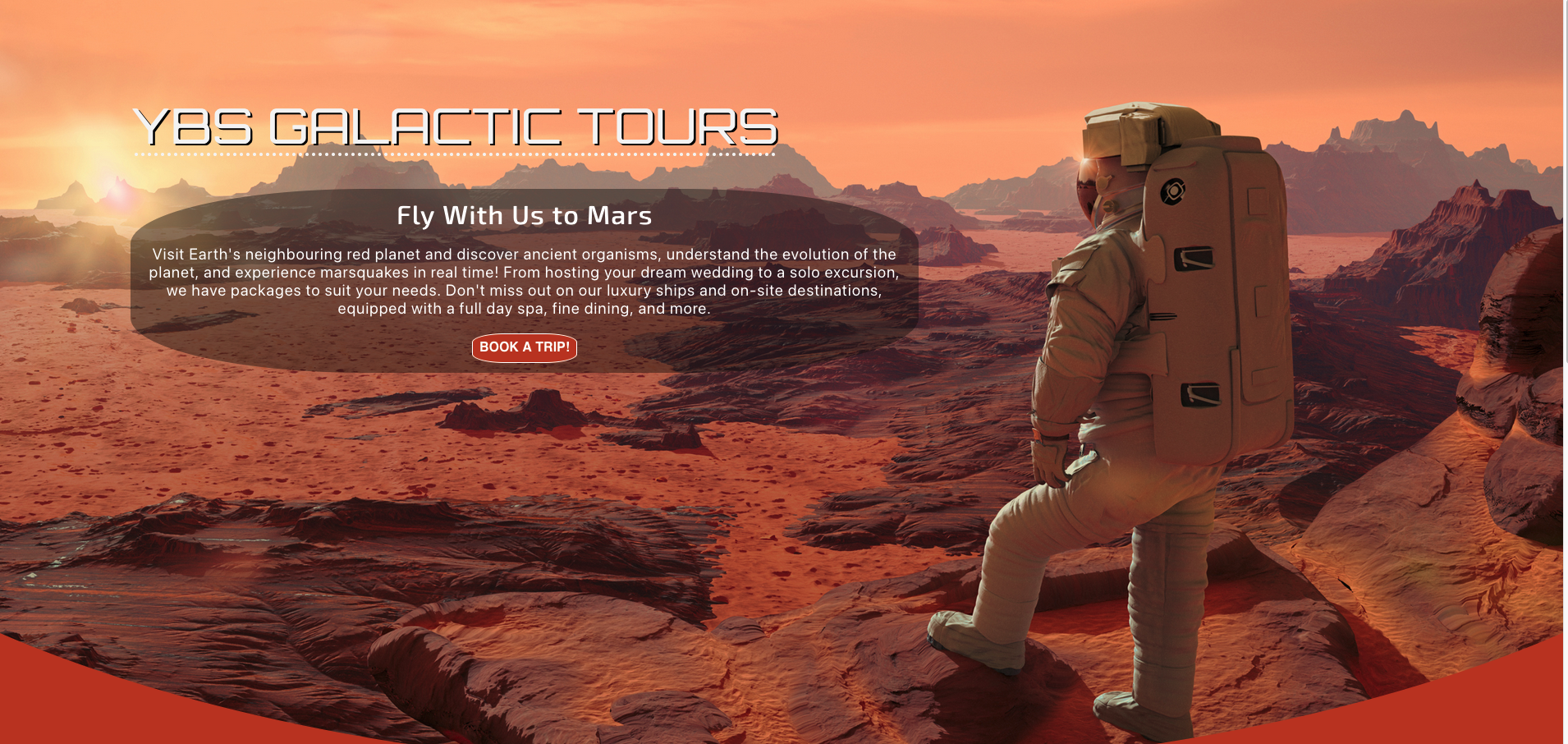 A screenshot of a mock booking system that allows the user to select a space tour and see which launch dates are asteroid free.